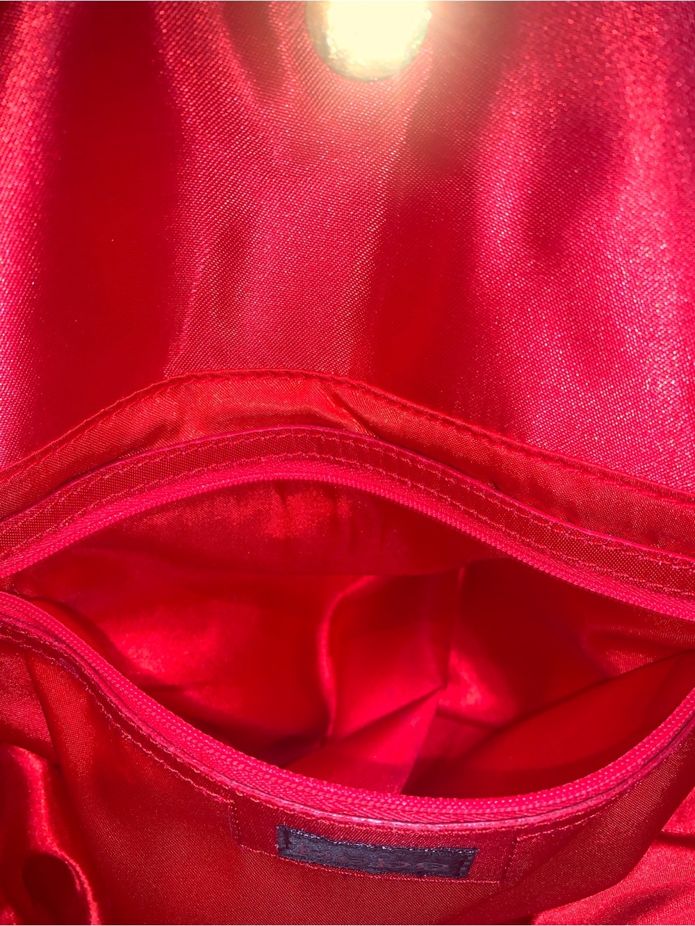 bebe Red Satin Shoulder Tote with Gold Chain Accents - Picture 10 of 10